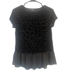 Adrianna Papell Black Floral Textured Peplum Formal Blouse Women Sz S